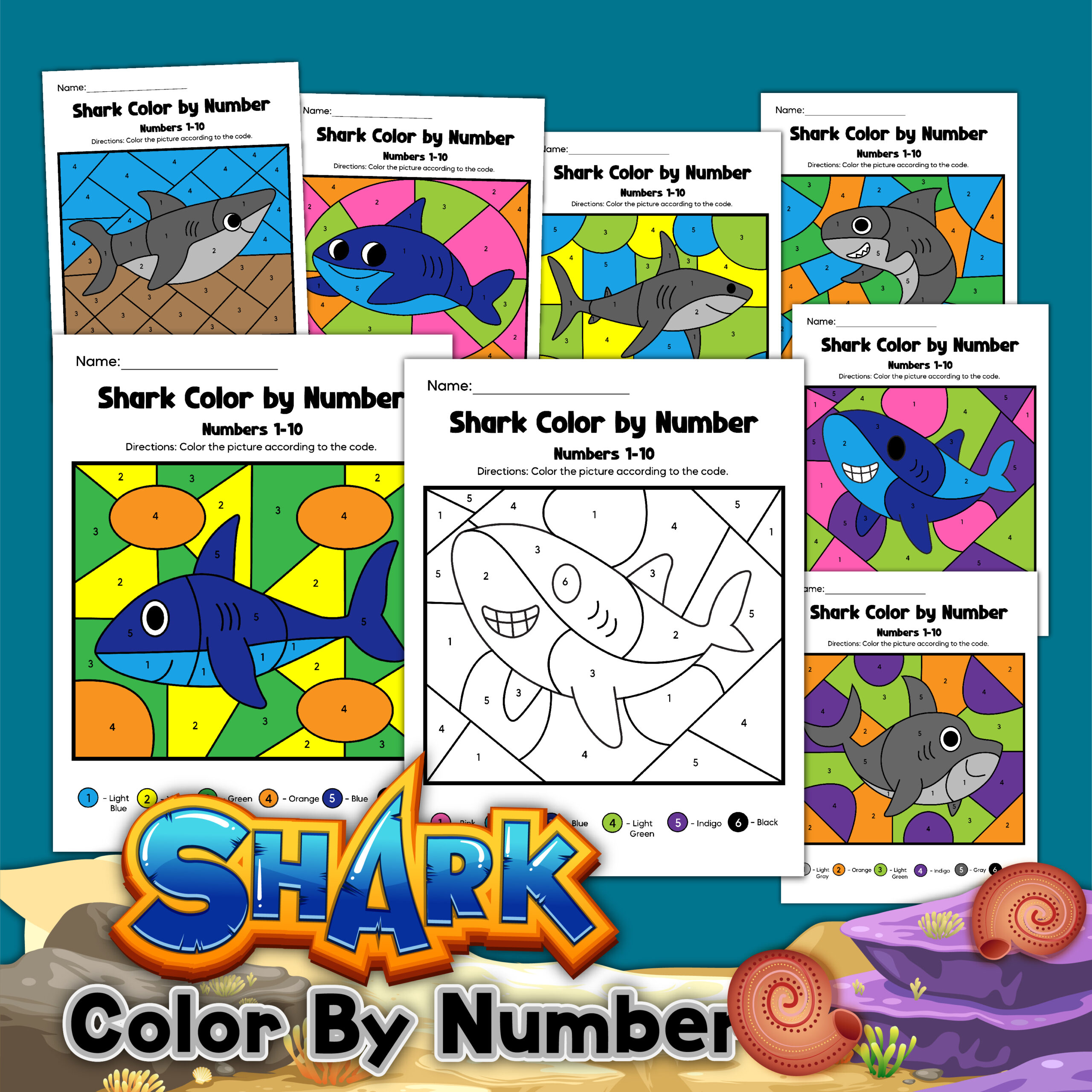 shark color by number